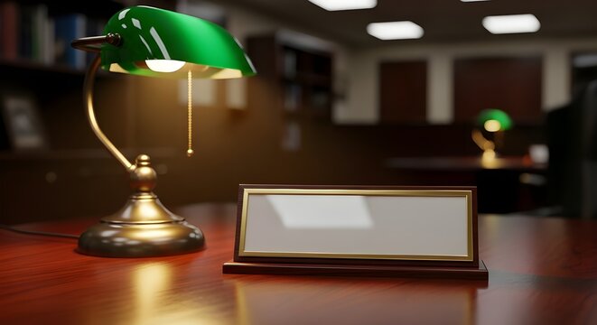 Green frog on trophy cup with plaque on table