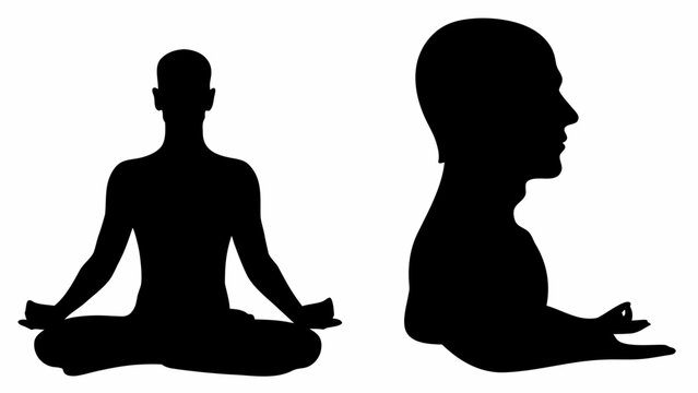 Black silhouette vector of a person meditating in lotus position from two angles