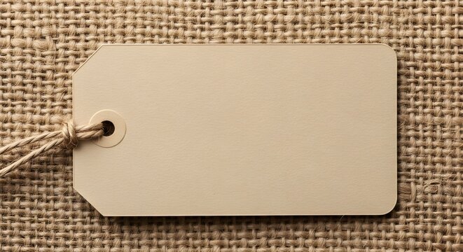 Green tag on burlap background