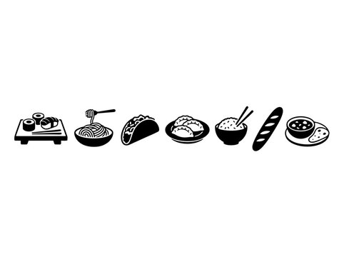 A variety of sushi and cooking utensils arranged on a table indoors