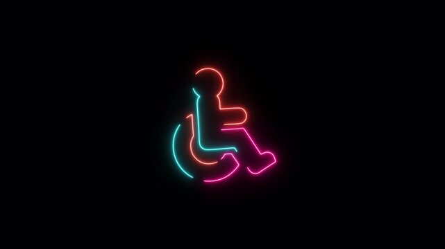 Neon Wheelchair Accessibility Icon Animation Glowing Disability Symbol Loop Transparent Background