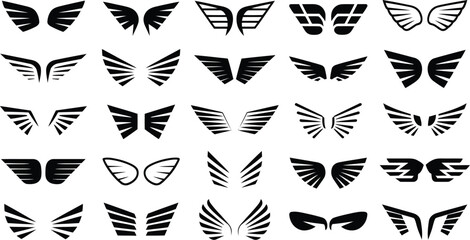 Abstract wing logo collection isolated on white background featuring flying bird feather shapes and modern creative design elements © MASUD TAREK BABU