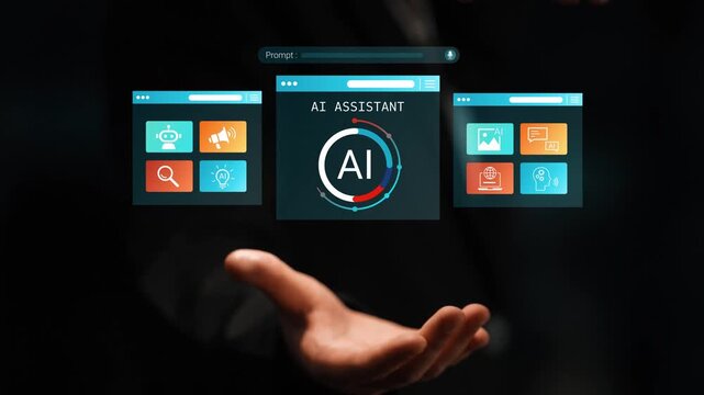 Futuristic AI Assistant Concept with Digital Interface and Virtual Interaction Featuring Technology, Innovation, and User Experience Gluon.