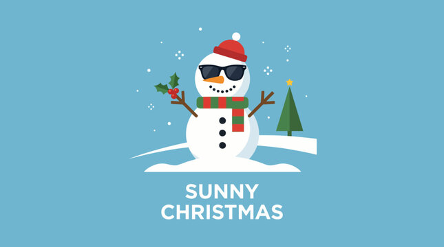 Cool snowman with sunglasses and santa hat for sunny christmas