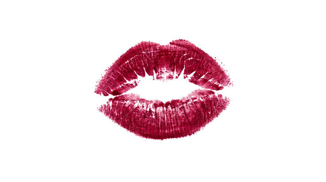 Red lipstick kiss mark print isolated on transparent background png