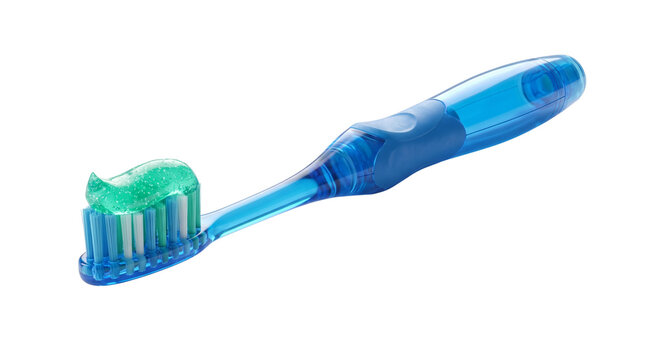 Blue toothbrush with green toothpaste isolated on transparent background png