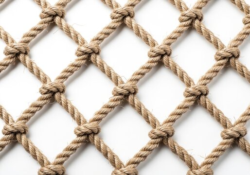 Intricate handcrafted macrame wall hanging pattern isolated on white background