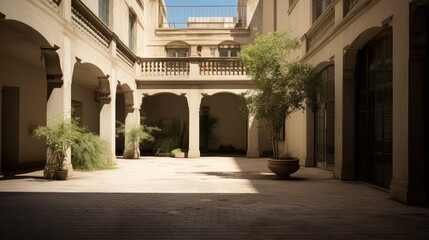 Obraz premium Outdoor courtyard with arches and sunlight ambiance