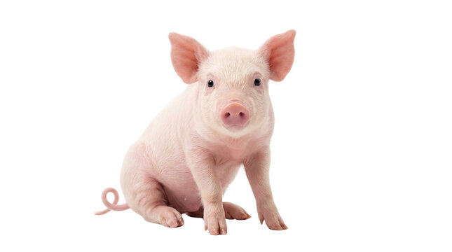 Pink piglet sitting looking forward isolated on transparent background png