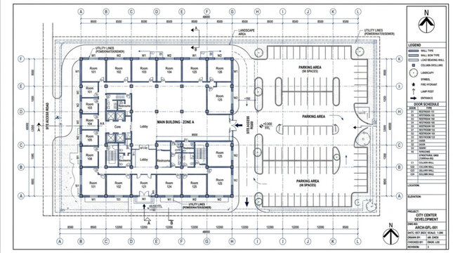 Blueprint of a building floor plan.