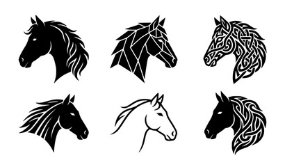 Horse head silhouette set vector equestrian logo emblem collection © MstKamrun