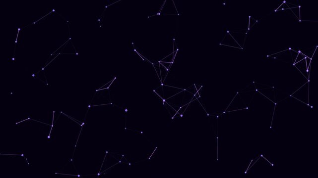 Abstract animated motion background featuring interconnected violet nodes and lines on a dark background, suggesting a network or data flow.