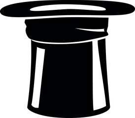 Naklejka premium Magic hat black and white vector silhouette, illusionist cylinder magic illusion stuff, magician focus trick accessory