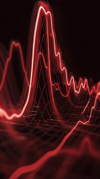 Glowing red waveform graph with neon lines on a dark background