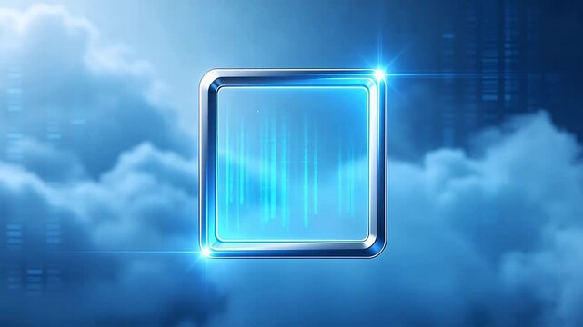 Blue glowing rectangular portal with metal frame in futuristic digital space