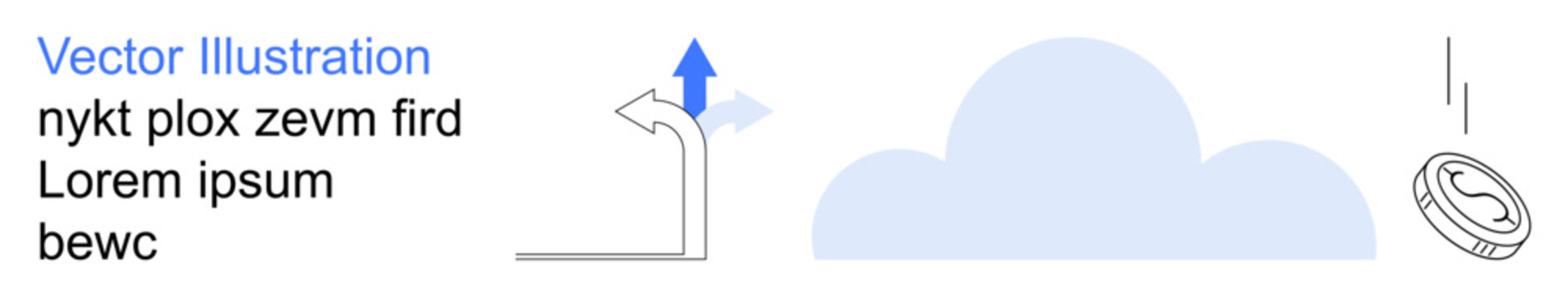 Progress, decision making, navigation, growth, direction, future planning. An arrow pointing upward with cloud and coin elements. Progress and decision making concept
