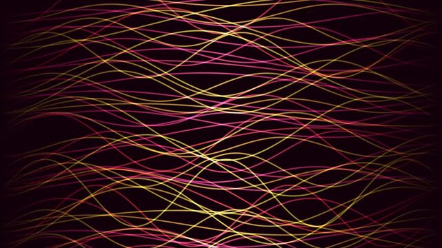 This animated motion background features interwoven, glowing lines in yellow and pink, creating a dynamic and abstract visual effect suitable for loops.