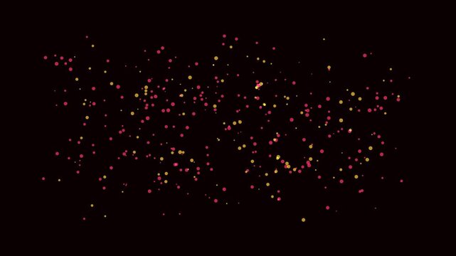 This motion graphics clip features a loop of pink and yellow particles drifting against a dark background in an abstract, flowing pattern.