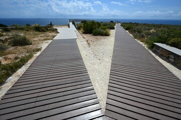 Fototapeta premium Elevated walkway Skyscape at Santa Pola in Spain. 
