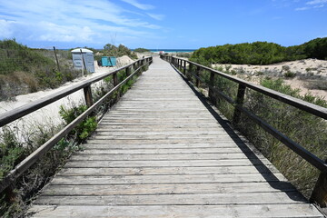 Fototapeta premium Elevated walkway Skyscape at Santa Pola in Spain. 