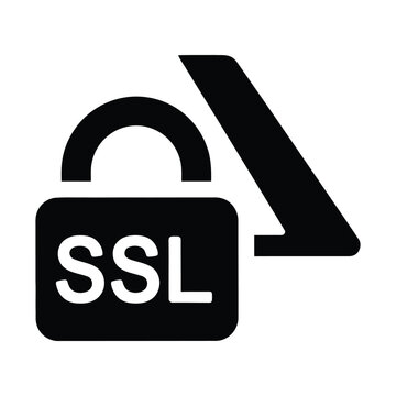 SSL certificate secure padlock icon, encrypted data protection symbol, black web security vector for website safety