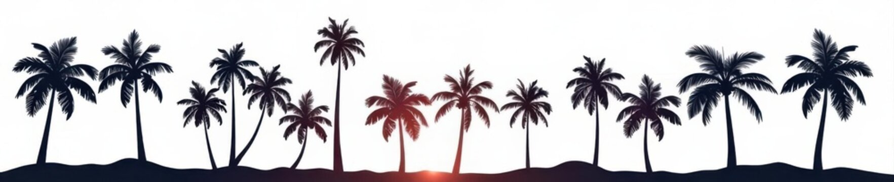 Stylized vector silhouettes of various palm trees, clean white background , summer, nature, clipart