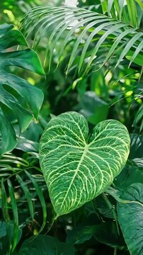 Lush various tropical green leaves