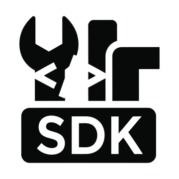 SDK software development kit icon, black and white programming tools vector, technical coding and engineering symbol