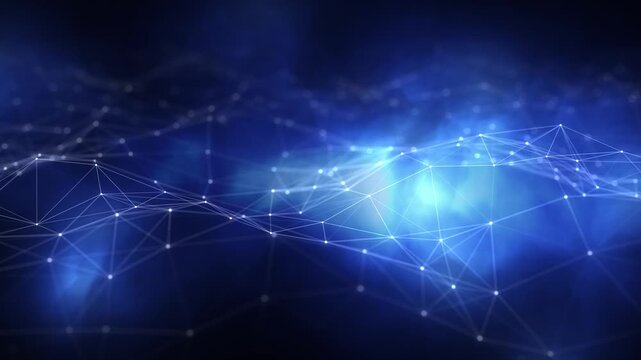 Dramatic dark blue connected lines digital technology loop animation.