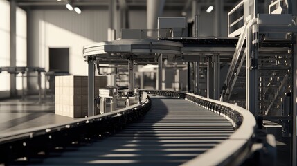 Naklejka premium Automated conveyor belt system processing packages inside modern factory