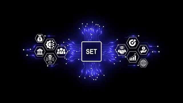 Futuristic Data Set Concept with Digital Network and Business Icons

