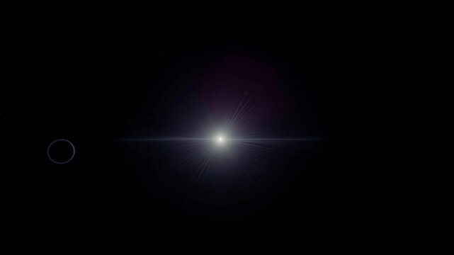 A distant dance of giants: Pluto and Charon silhouetted against the stark radiance of a far-off Sun in the deep-space void.
