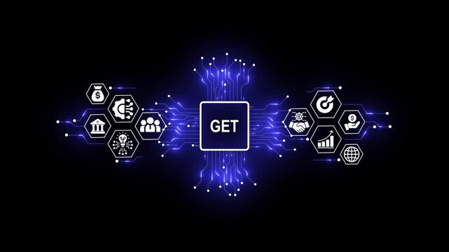 Futuristic Data Retrieval Concept with Digital Network and Business Icons
