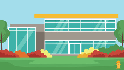 Obraz premium Bright Campus Office Flat Design Illustration Exterior
