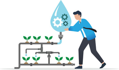 Businessman watering digital plants or technology components for growth and development concept. © Adnan