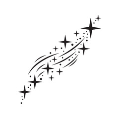 Abstract Black Silhouette Sparkle Stars with Dynamic Swoosh Lines Design Element  © Journey