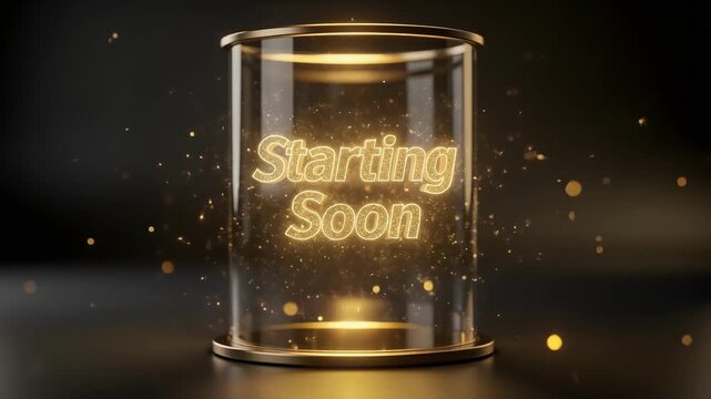 Glowing golden sparks starting soon shimmering preview video for streaming and events intro