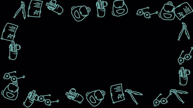 Cyan Hand Drawn School Supplies Frame Loop 4k