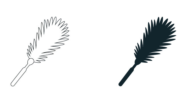 Feather duster icon outline and solid glyph design for cleaning and housework, modern flat and line style cleaning symbol for janitorial services, household chores, and hygiene related