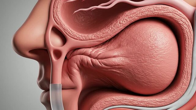 Detailed Conceptual Illustration of Nasal Airway Collapse During Inhalation Highlighting Anatomical Features and Medical Implications