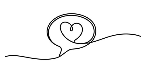 Fototapeta premium Continuous single line drawing of a heart inside a speech bubble