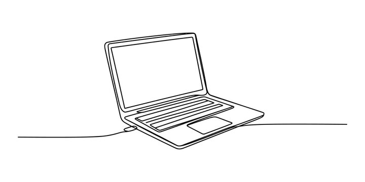 Continuous single line drawing of a laptop computer