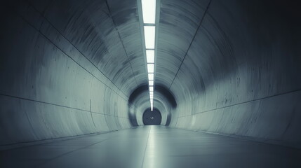 Fototapeta premium Minimalist concrete tunnel structure leading to light