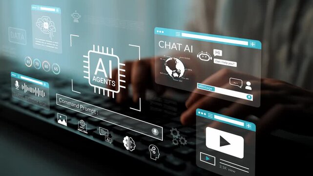 Futuristic AI Interfaces Displaying Data Interaction on a Keyboard with Graphical Elements for Technology and Innovation Concepts Gluon.