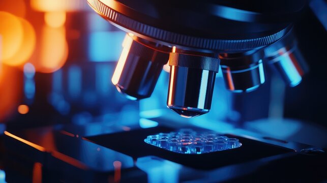 Scientific microscope analyzing biological samples in a research lab