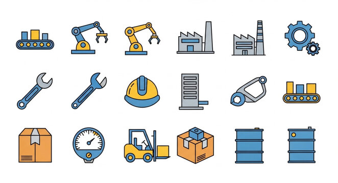 Industrial tools and equipment icons.