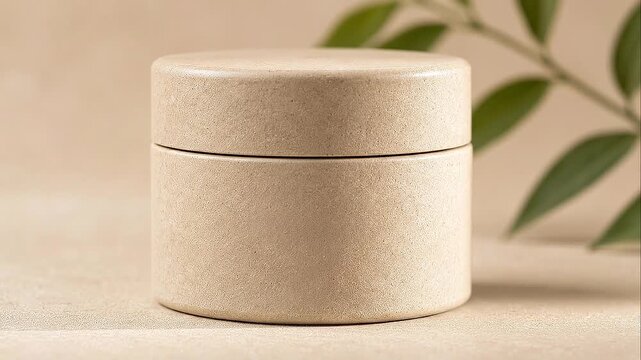 Eco packaging innovation neutral natural recyclable round kraft cosmetic jar container sustainable biodegradable design with soft minimalist tones