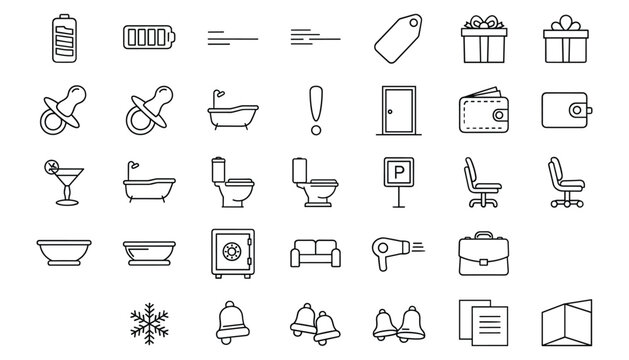 Modern line icon set featuring home objects furniture bathroom symbols minimal outline design for apps websites UI clean