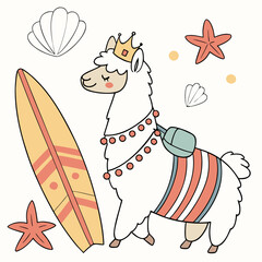 Fototapeta premium An adorable Alpaca with a Grumpy vibe, with a tiny crown, and a Ocean Dreams Under the Sea theme – SVG style