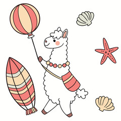 Fototapeta premium Happy Alpaca with with a balloon, set in a charming Under the Sea theme – Ocean Dreams color vector art